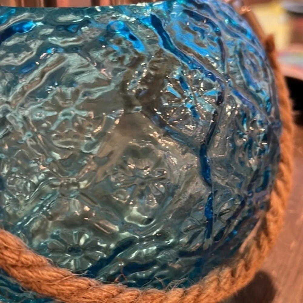 World Market Blue Glass Flower Vase with Rope Handle